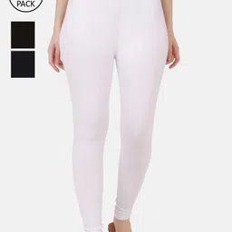 BUY NEW TREND Women Pack Of 3 White & Black Solid Ankle-Length Pure Cotton Leggings-image-77