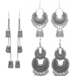 Samridhi DC Set Of 3 Silver-Plated Contemporary Chandbalis Earrings-image-39