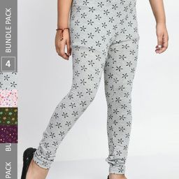 BAESD Girls Pack Of 4 Printed Pure Cotton Churidar-Length Leggings-picture-42