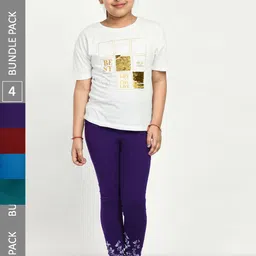 IndiWeaves Girls Pack Of 4 Printed Pure Cotton Ankle-Length Leggings-picture-14