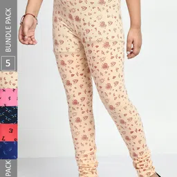 BAESD Girls Pack Of 5 Printed Super Soft Cotton Churidar-Length Leggings-picture-40