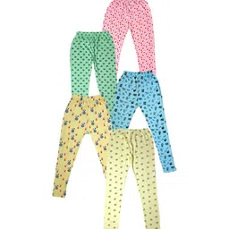 IndiWeaves Girls Pack of 5 Printed Pure Cotton Ankle-Length Leggings-picture-34