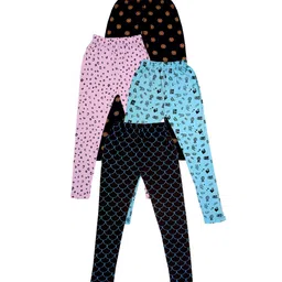 IndiWeaves Girls Pack Of 4 Printed Pure Cotton Ankle Length Leggings image 1