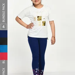 IndiWeaves Girls Pack Of 4 Printed Comfort-Fit Pure Cotton Ankle-Length Leggings-picture-46
