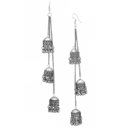 Samridhi DC Silver-Plated Oxidised Jhumkas Earrings-picture-30