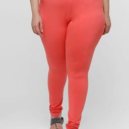 De Moza Women Coral-Coloured Solid Cotton Churidar-Length Leggings-picture-37
