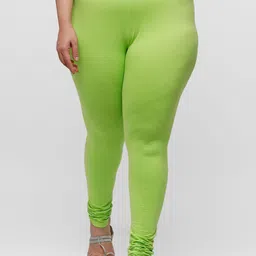 De Moza Women Green Solid Cotton Churidar-Length Leggings-image-83