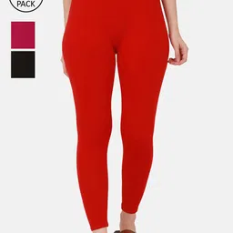 BUY NEW TREND Women Pack Of 3 Solid Pure Cotton Ankle-Length Leggings-image-51