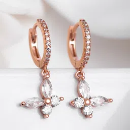 Zavya 925 Pure Sterling Silver Rose Gold-Plated Cubic Zirconia Contemporary Drop Earrings-picture-25