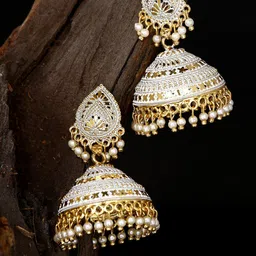 ANIKAS CREATION Gold-Plated Dome Shaped Jhumkas Earrings-picture-17