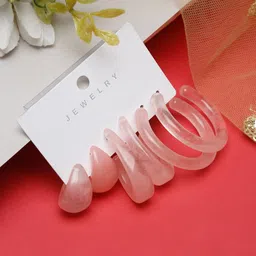 DressBerry Set Of 3 Pink Contemporary Half Hoop Earrings-picture-16