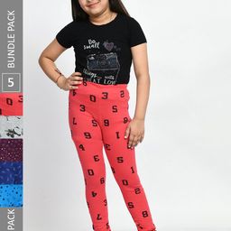 BAESD Girls Pack Of 5 Printed Pure Cotton Churidar-Length Leggings-picture-28