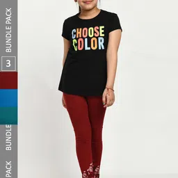 IndiWeaves Girls Pack Of 3 Printed Comfort-Fit Pure Cotton Ankle-Length Leggings-picture-34