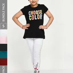 IndiWeaves Girls Pack Of 5 Printed Skin friendly dyes Pure Cotton Ankle Length Leggings-picture-32