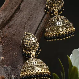 ANIKAS CREATION Gold Plated Dome Shaped Jhumkas Earrings-picture-20