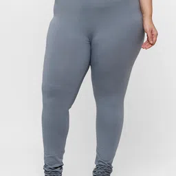 De Moza Women Grey Solid Cotton Churidar-Length Leggings-image-72