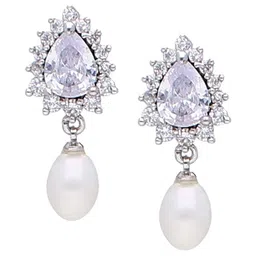 Sri Jagdamba Pearls Dealer Gold-Plated Studded Contemporary Drop Earrings-picture-0