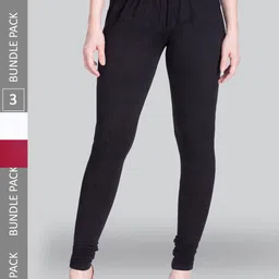 LYRA Pack Of 3 Churidar Length Cotton Lycra Leggings-picture-27