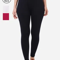 BUY NEW TREND Women Pack Of 3 Solid Pure-Cotton Ankle-Length Leggings-image-81