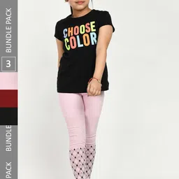 IndiWeaves Girls Pack Of 3 Printed Pure Cotton Ankle Length Leggings-picture-30