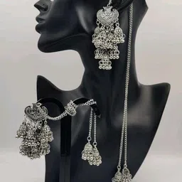 Samridhi DC Silver-Plated Oxidised Drop Earrings-image-10