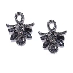DressBerry Silver-Plated And Black Artificial Stones Contemporary Drop Earrings-picture-32