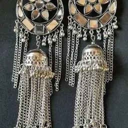 Samridhi DC Silver-Plated Contemporary Oxidised Jhumkas-image-5
