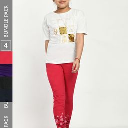 IndiWeaves Girls Pack Of 4 Printed Pure Cotton Ankle Length Leggings-picture-0
