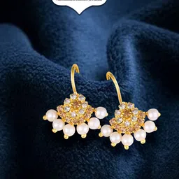 Vighnaharta Gold-Plated Stone Studded & Pearls Beaded Drop Earrings-picture-17