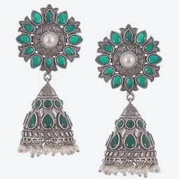 Biba Silver-Plated Oxidised Contemporary Jhumkas Earrings-picture-24