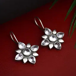 Anvik Silver-Plated AD Floral Drop Earrings-picture-16