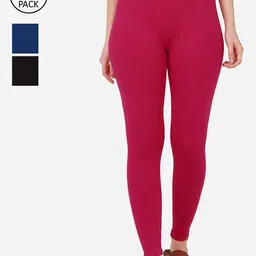 BUY NEW TREND Women Pack Of 3 Solid Cotton Ankle-Length Leggings-image-94