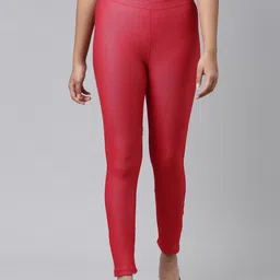 Go Colors Girls Red Solid Ankle Length Leggings-picture-36