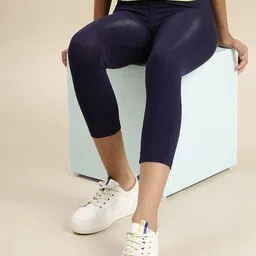 De Moza Girls Blue Solid Three Fourth Length Leggings-image-43