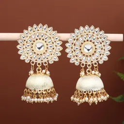 Anvik Gold-Plated Stone Studded Classic Jhumkas-image-23