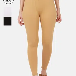 BUY NEW TREND Women Pack Of 3 Solid Cotton Ankle-Length Leggings-image-73