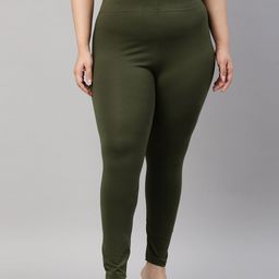 Go Colors Plus Women Olive-Green Solid Ankle-Length Leggings-picture-11