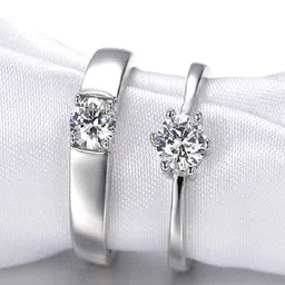 RUHI COLLECTION Set Of 2 Silver-Plated CZ-Studded Couple Rings-picture-40