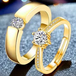 MYKI Unisex Set Of 2 Gold-Plated CZ-Studded Couple Adjustable Rings image 1