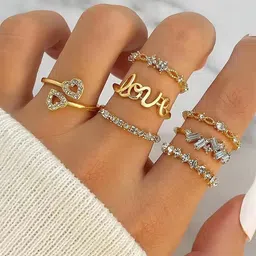 Jewels Galaxy Set Of 7 Crystals Gold Plated Finger Rings-image-85
