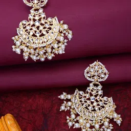 Yellow Chimes Gold Plated Kundan Studded Pearl Chandbalis Earrings-picture-24