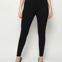 KEX Women Pack of 2 Blue & Black Solid Cotton Ankle Length Leggings-picture-36