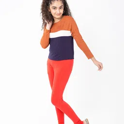 indian flower Girls Red Solid Churidar-Length Leggings-picture-27
