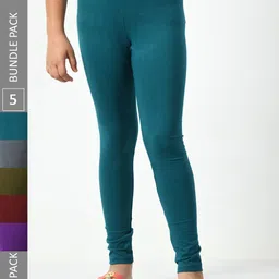 BAESD Girls Pack Of 5 Ankle-Length Cotton Lycra Leggings-image-98