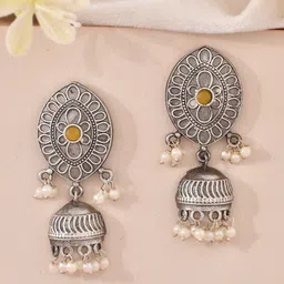 DASTOOR Silver-Plated Contemporary Oxidised Jhumkas-picture-22
