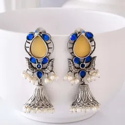 DASTOOR Silver-Plated Dome Shaped Jhumkas-picture-29