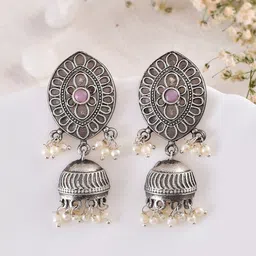 DASTOOR Silver-Plated Contemporary Jhumkas-picture-15