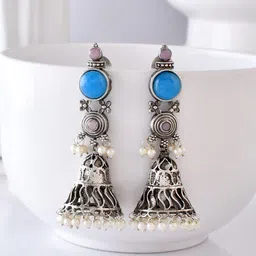 DASTOOR Silver-Plated Dome Shaped Jhumkas-picture-15
