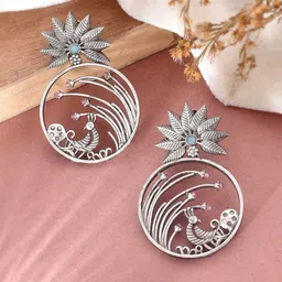 DASTOOR Silver-Toned Contemporary Drop Earrings-picture-34