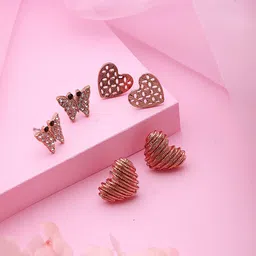 Jazz and Sizzle Set of 3 Rose Gold Heart Shaped Stud Earrings-picture-24